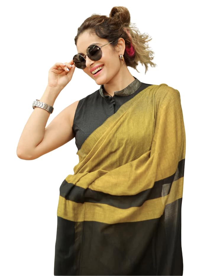 Image of Women's Cotton Woven Soft Sarees With Attach Blouse Piece.
