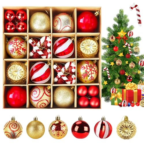 BBWELL Juego de 40 Bolas de Navidad para árbol,Doradas y Rojas Adornos Arbol Navidad,DecoracióN para Colgar en Fiestas de Temporada,Decoración del Hogar y Decoración de Jardines al Aire Libre