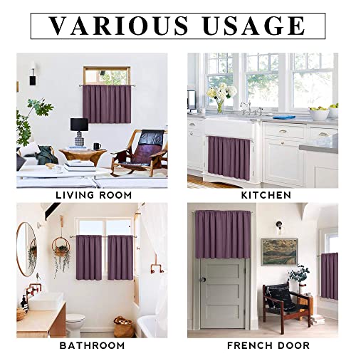 RYB HOME Blackout Curtains for Small Window - Thermal Insulated Privacy Curtains Shades for Kitchen Bathroom Cafe Dorm Loft, W 34 x L 45 inch per Panels, Plum, 2 Pcs
