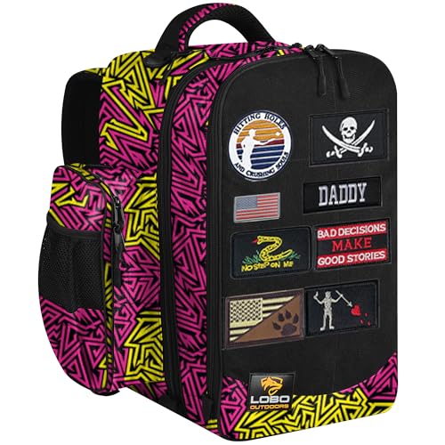 FIGHTSENSE Mochila Cornhole para bolsas, comporta até 24 bolsas, estojo de transporte Cornhole para bolsas com vários bolsos (rosa amarelo)