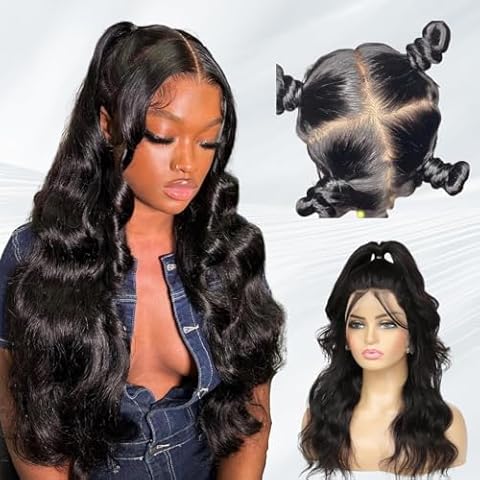 MOMOSHERO 12A Glueless Real Full Lace Human Hair Wigs HD Transparent Lace Body Wave 180% Density 16 Inch, Breathable And Invisible Brazilian Full Lace Wig Pre Plucked 100% Hand-tied Wig Natural Black Cover