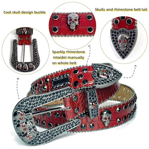 Rhinestone Skull Belt Men Women Bling Stylish Belt Leather Diamond Belts For Jeans Dress3