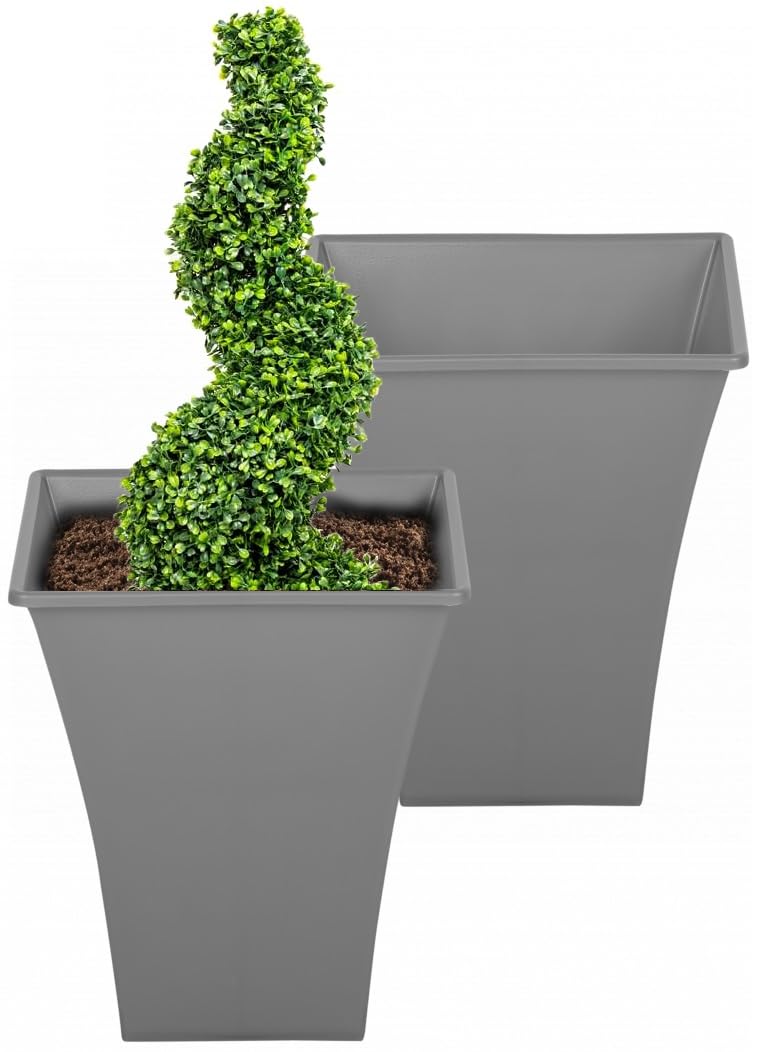 Muddy Hands Pack of 2 Grey Square Plant Pots Indoor Home Outdoor Garden Plastic Planters Flower Herb Tree