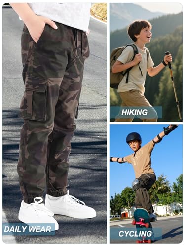 Image of NATUST Boys Cargo Joggers Drawstring Jogging Pants Kids Elastic Waist Trousers 5-14 Years