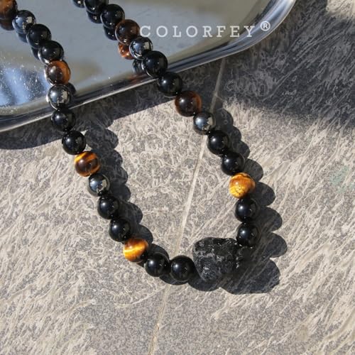 Triple Protection Crystal Necklace for Men, COLORFEY Healing Crystal Tourmaline Necklace Real Tiger Eye Obsidian Hematite Beads Necklace for Men, Premium Mens Beaded Jewelry Gifts for Stress Relief4