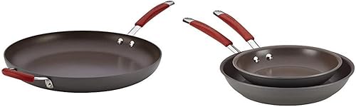 Rachael Ray Cucina - Sartén antiadherente anodizada dura con mango auxiliar, 14 pulgadas con juego de sartenes antiadherentes de aluminio anodizado