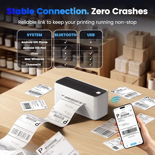 Image of Phomemo 241BT High-Speed Shipping Label Printer 220mm /s with 4x6 Thermal Labels(Pack of 250 4x6 Fanfold Labels), 4X6 Wireless Thermal Label Printer for Small Business