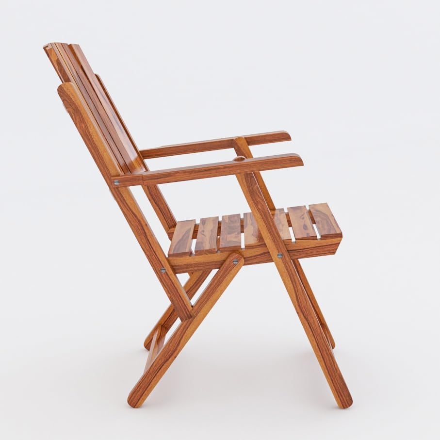 Image of Wooden Patio Folding Dining Chairs for Living Room | Foldable 2 Chairs for Outdoor, Garden & Balcony | Sheesham Wood, Honey Finish