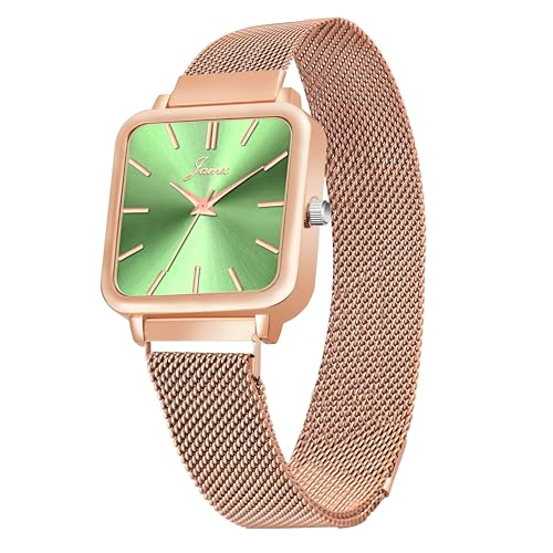 Image of jainx Square Dial Rose Gold Mesh Chain Analog Wrist Watch for Women (Rose Gold /Brown /Black /Silver /Green Color Dial)