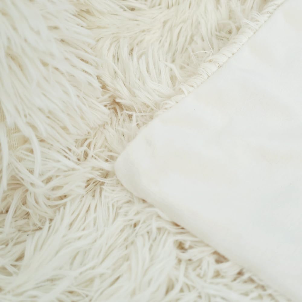 Plush Super Soft Blanket Bedding Sofa Cover Furry Fuzzy Fur Warm Throw Qulit Cozy Couch Blanket for Winter (63"x79", Cream)