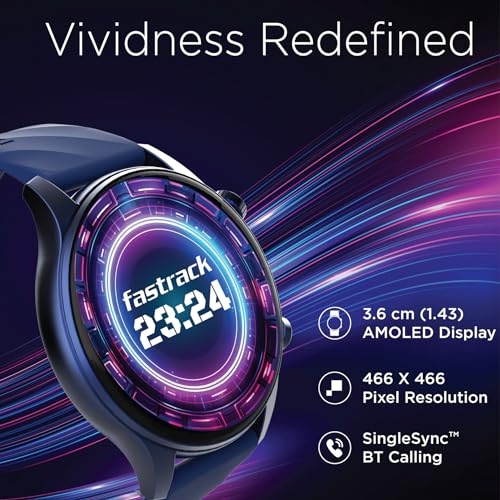 Image of Fastrack Vivid Pro Smart Watch|1.43 inch AMOLED Display with 466 x 466 Pixel Resolution | Functional Crown| SingleSync BT Calling|100+ Sports Modes & Watchfaces|AI Voice Assistant|in-Built Games