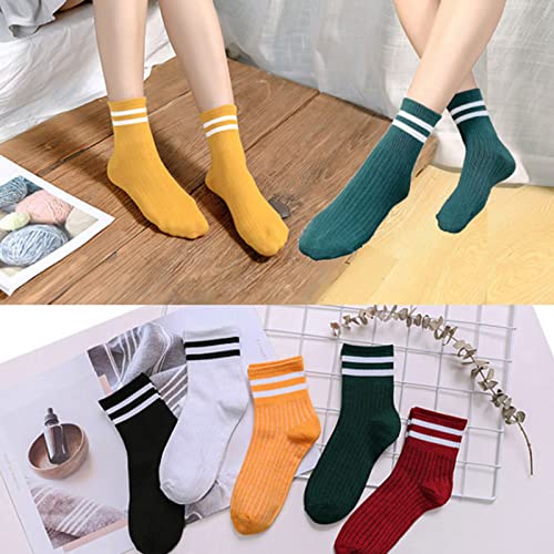 Two Stripes Crew Socks Solid Color Quartz Socks Vintage Colorful Dress Socks for Women, Men2