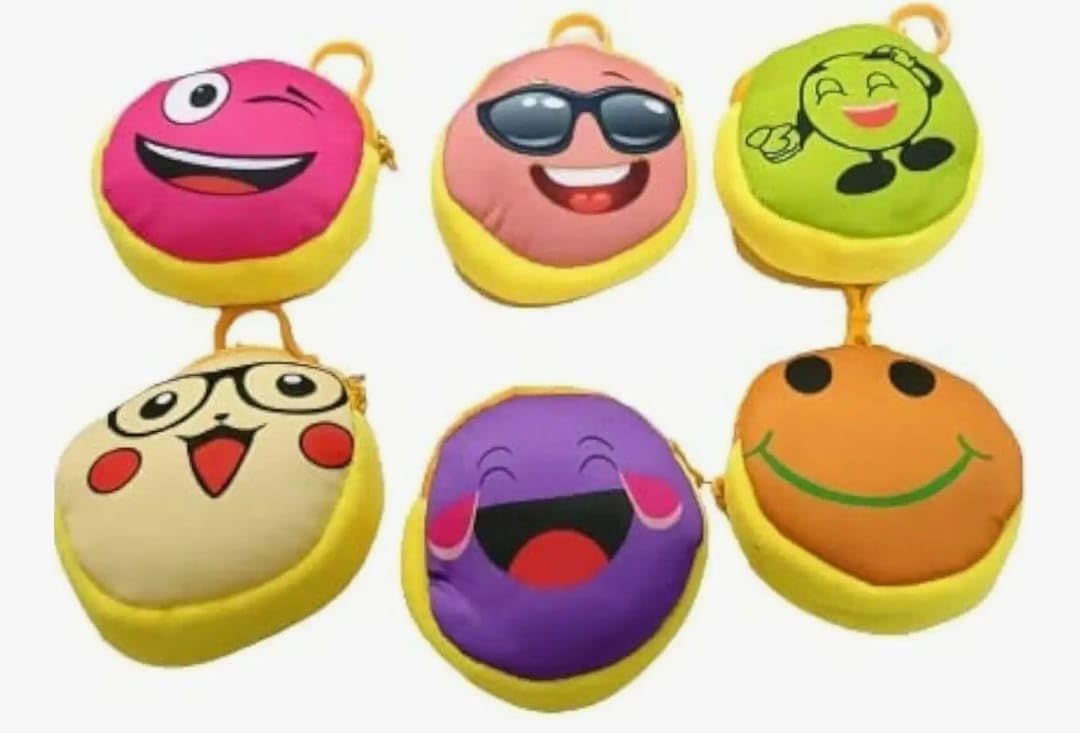 WAAOME (16 Pcs Emoji Purse) Kids Colourful Smiley Emoji Emoticon Coin Pouch Wallet Purse Money Bag with Keychain Holder for Kanjak Navratri Birthay Party Return Gift Set (AB17) 2