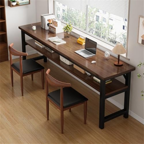 Scrivania rettangolare extra lunga per computer, 119,4 cm di lunghezza x 40,6 cm di larghezza x 76,2 cm di altezza, tavolo da scrittura quadrato per affittuari, finitura marrone/nera con ripiano