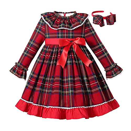 Pettigirl Girls Autumn Winter Christmas Red Plaid Ruffle Clothing Outfit Kids Toddler Elegant Formal Party Dresses