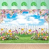 Spring Backdrop 10x8ft Spring Green Lawn Flowers Natural Scenery Photography Backdrop for Kids Baby Shower Birthday Party Decor Easter Banner (10x8FT（300x240cm）)