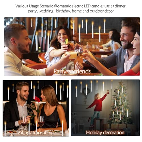 Image of kakoya Flameless Floating Candles with Wand,36 Pcs Magic LED Hanging Taper Candles,Flickering Battery Operated Taper Candle with Wand Remote for Halloween Decorations Best Gift(White)