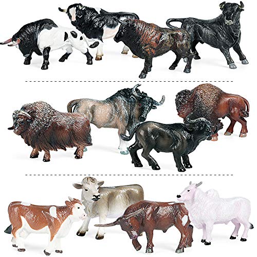 Hiawbon 12 Pcs Miniature Cattle Figurines Set Mini Cow Models Realistic Plastic Cattle Models #TOP1