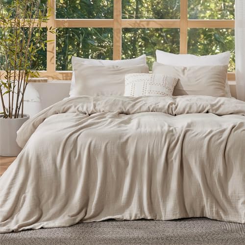 Bedsure Muslin Duvet Cover Oversized King - Cotton Blend Viscose Derived from Bamboo, Cooling Duvet Cover, PureWoven Ultra-Soft & Breathable Bedding Set for All Seasons (Linen, 120"x98")