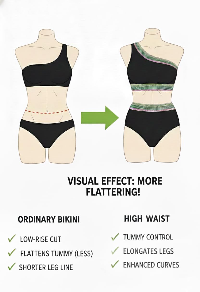 Tempt Me Women High Waisted Bikini Set - One Shoulder Two Piece Swimsuits Color Block Bathing Suits with Swimwear Bottom