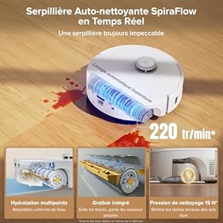 roborock Qrevo Curv 2 Flow Aspirateur Robot Laveur Roller avec 20.000 Pa, Nettoyage SpiraFlow en Temps Réel, Évite 200+ Obstacles, Doubles Anti-Enchevêtrement, Lavage à l'eau Chaude à 75°C