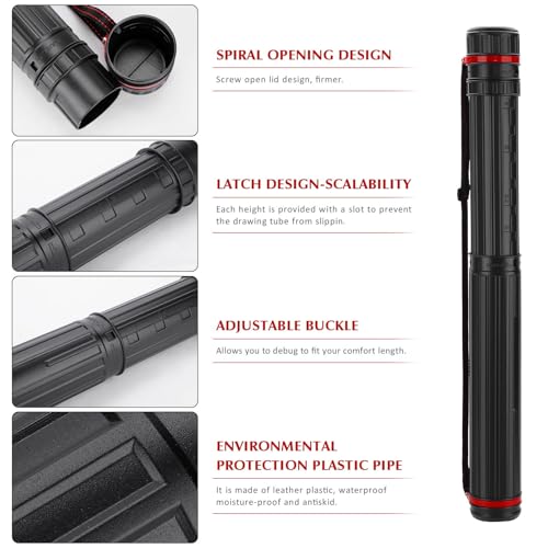 Miniatura 3 de Dewel Tubo Portaplanos Ajustable A1 Para Dibujo De Artistas, 45-75 Cm, Impermeable, Telescópico, Ajustable, Expandible, Con Correa De Transporte, Para Dibujos, Planos, Mapas, Rotafolios