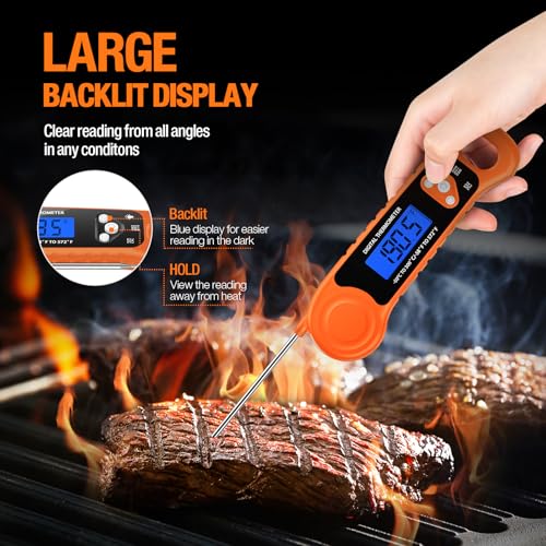 AMMZO Digital Meat Thermometer for Grilling, Candy Thermometer Instant Read Food Thermometer Waterproof with Backlight for Cooking, Deep Fry, BBQ, Grill, Smoker and Roast (Orange) image 4