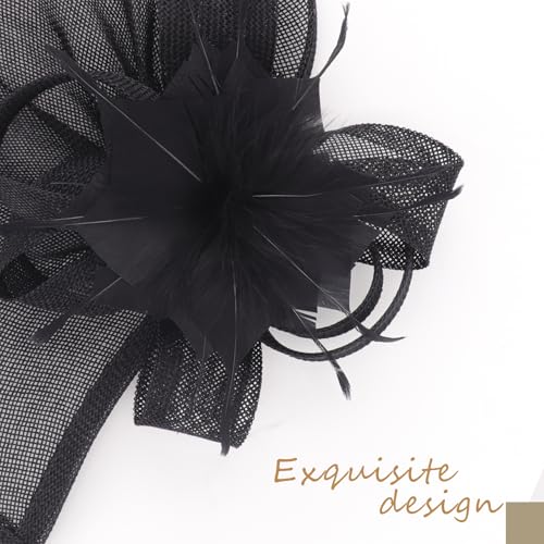 Image of DRESHOW Fascinators Hat Feather Headband Women's Fascinators Tea Party Headwear with Clip Flower Head Band for Girls & Women