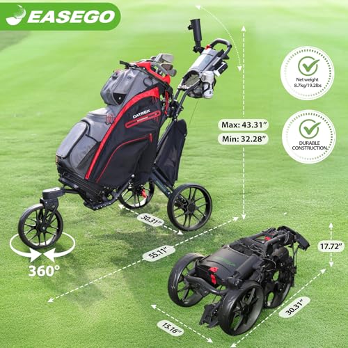 Image of EASEGO Golf Push Cart 3 Wheel : 360 Swivel Front Wheels Golf Walking Carts