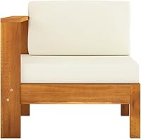 Vista 4 de vidaXL Sofá de patio de 3 plazas de madera de acacia maciza con cojines, juego de salón al aire libre