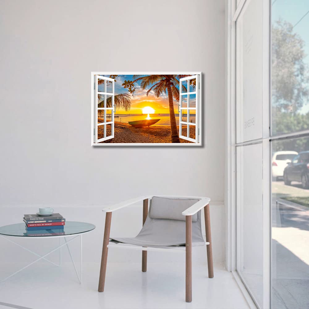 Window View Print Artwork Blue Ocean Sea Wall Art - Image 3