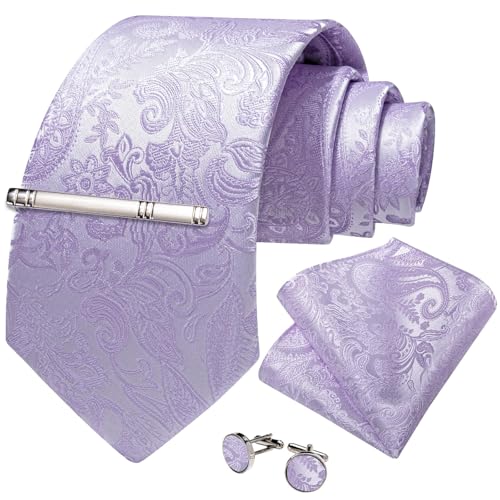 Image of DiBanGu Paisley Ties for Men Silk Necktie and Pocket Square Cufflinks Tie Clip Set Woven Classic Mens Tie for Wedding Party