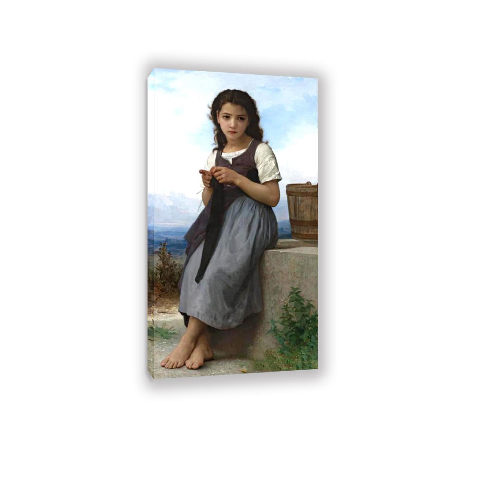 RXNHGJDS William-Adolphe Bouguereau Wall Art The Knitting Girl Fine Art Portrait Wall Painting Aesthetic Wall Decor for Living Room Bedroom Bathroom Home Decor 145x80cm Inner frame