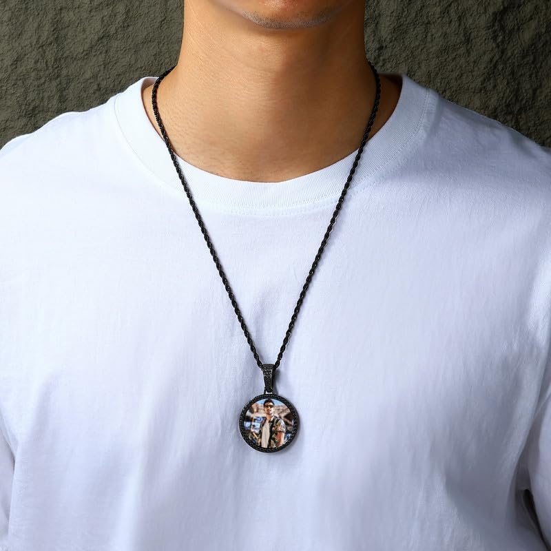 YIMERAIRE 18K Gold Plated Circle Picture Necklace Engraved Dog Tag Text Circle Chain Picture Necklace Personalized Photo Pendant With Rope Chain For Men Women - Image 6