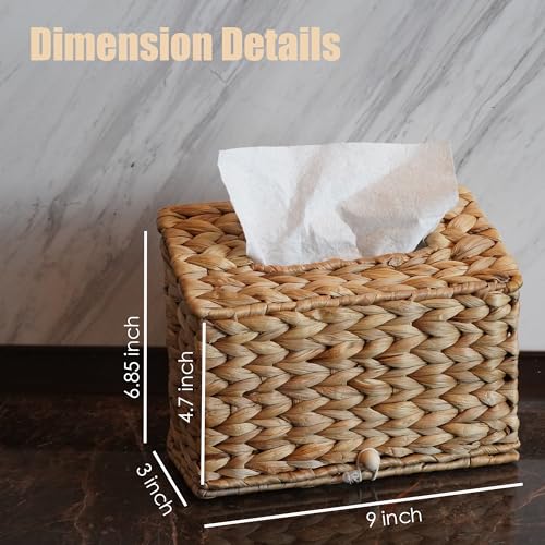 Water Hyacinth Hand Towels Box Cover for Kleenex Disposable Paper Hand Towels, Handwoven Towel Holder, Wicker Tissue Box Cover for Bathroom, Bedroom, Office, Tabletop, Kitchen - Image 4