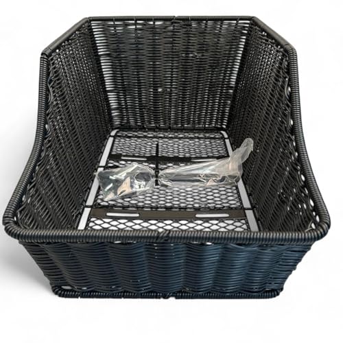 Fahrradkorb Gepäckträger Hinten – Rattan-Optik Schwarz – Feste Montage – Wetterfest & Stabil – Kunststoff Hinterradkorb – Inkl. Befestigungsmaterial – 46 x 30 x 21 cm
