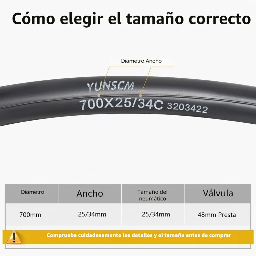 YunSCM 2Pcs 25/34-622 Engrosar 28 Pulgada cámaras de Aire 700x25C/28C/30C/32C FV48mm Valve compatibles Bicicleta cámaras de Aire 28x1.00 28x1.10 28x1.25 700x25C 700x28C 700x30C 700x32C