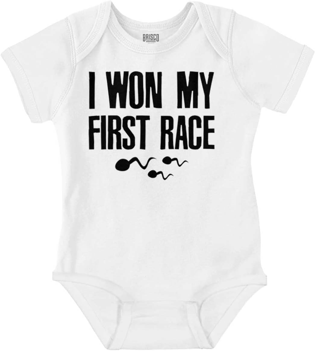 Funny I Won My First Race Joke Baby Romper Boys or Girls