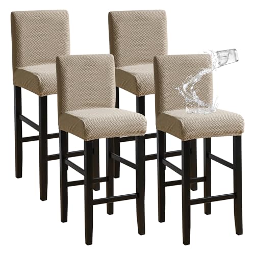 FORCHEER Bar Stool Covers with Backs Camel Set of 4 Stretch Jacquard Waterproof Counter Stool Slip Covers Washable Removable