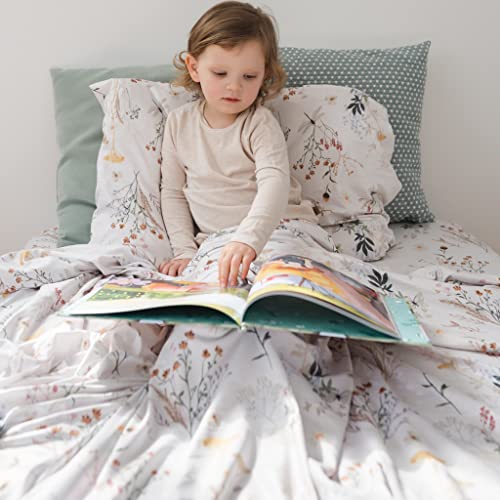Image of Pobibaby Premium Twin Full Sheets Sets, Kids Double Bed Sheets in Cotton Blend | Ultra-Soft Woodland Camping Print with Fitted Sheet, Flat Sheet & Pillowcases (Twin Wildflower)