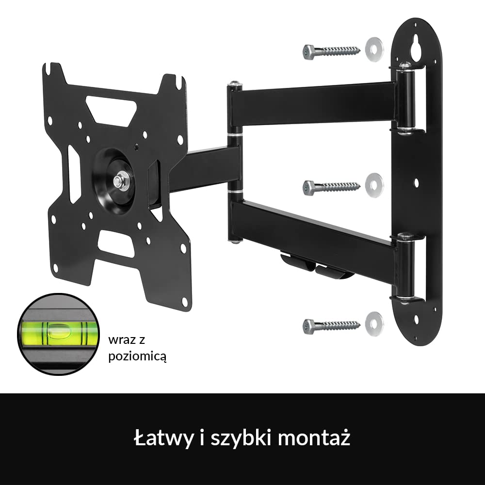 ARCTIC TV Flex S - Uchwyt ścienny Full Motion dla 22"-55" LED, LCD, Plazma pasuje do telewizorów, ramię monitora do 25 kg, w pełni ruchomy - czarny