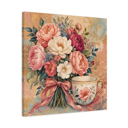 Toile bouquet vintage aquarelle de 60x60 cm pour salon