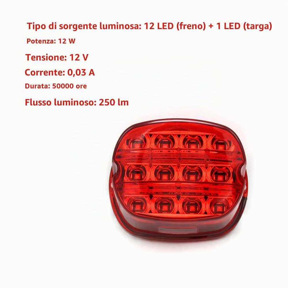 Fanale posteriore per moto 13 LED LED con luce di posizione rossa, fanale posteriore con illuminazione rossa di marcia e luce di stop con lenti fumé rosso/nero per Harley Dyna Road King Electra