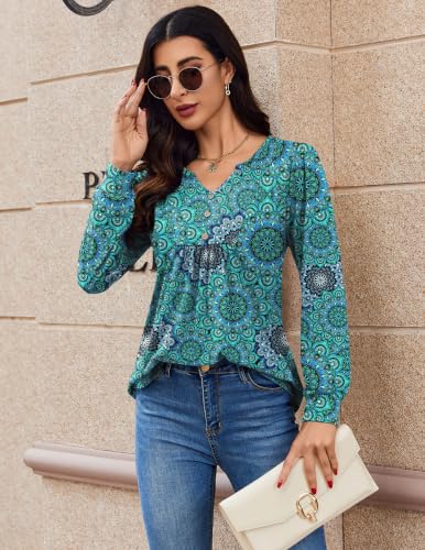Image of Zeagoo Womens Long Sleeve Tops Fall V Neck Shirt Casual Pleated Tunic Top
