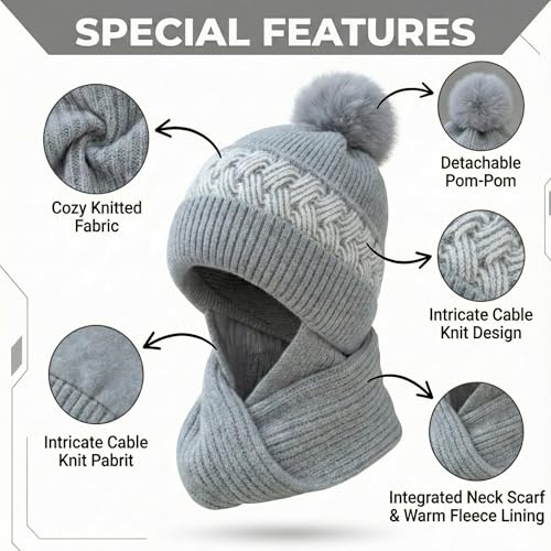 Image of Kraptick Women's Winter Cap and Scarf Set- Thick Fleece Lined Knitted Beanie Hat and Neck Warmer Muffler for Ladies, Stretchable & Soft Woolen Snow Proof for Extreme Cold -6