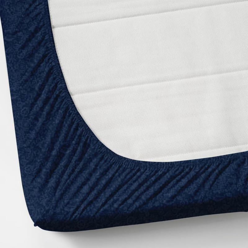 Image of Jashan Glace Cotton All Around Elastic Fitted Elegent Self Flower Print Queen Size Double Bed Bedsheet with 2 Pillow Covers Fits Upto Mattress of 10 Inches,Size - 72 x 78 x 10 Inches - Navy Blue