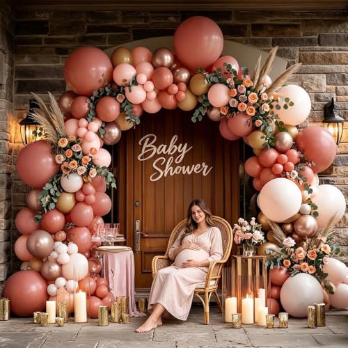 Image of Dusty Pink Brown Balloon Garland Nude Tan Pink Rose Gold Double Stuffed Dusty Rose Mauve Blush Beige Balloon Arch Kit for Baby Shower Birthday Bridal Wedding Graduation Party Decorations