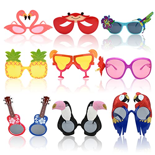 9 pares Gafas Fiesta, Gafas de Sol Divertidas, Gafas de Fiesta Hawaii Divertidas, Gafas Hippie, Fiestas de Verano Piscina, Fiesta playa, Atrezzo Photocall para Niños Adultos