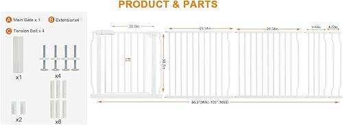 Miniatura 3 de HOOEN - Puerta de bebé extra ancha para puertas, escaleras, puertas de 86 a 105 pulgadas de ancho, montadas a presión, para la casa, puertas de