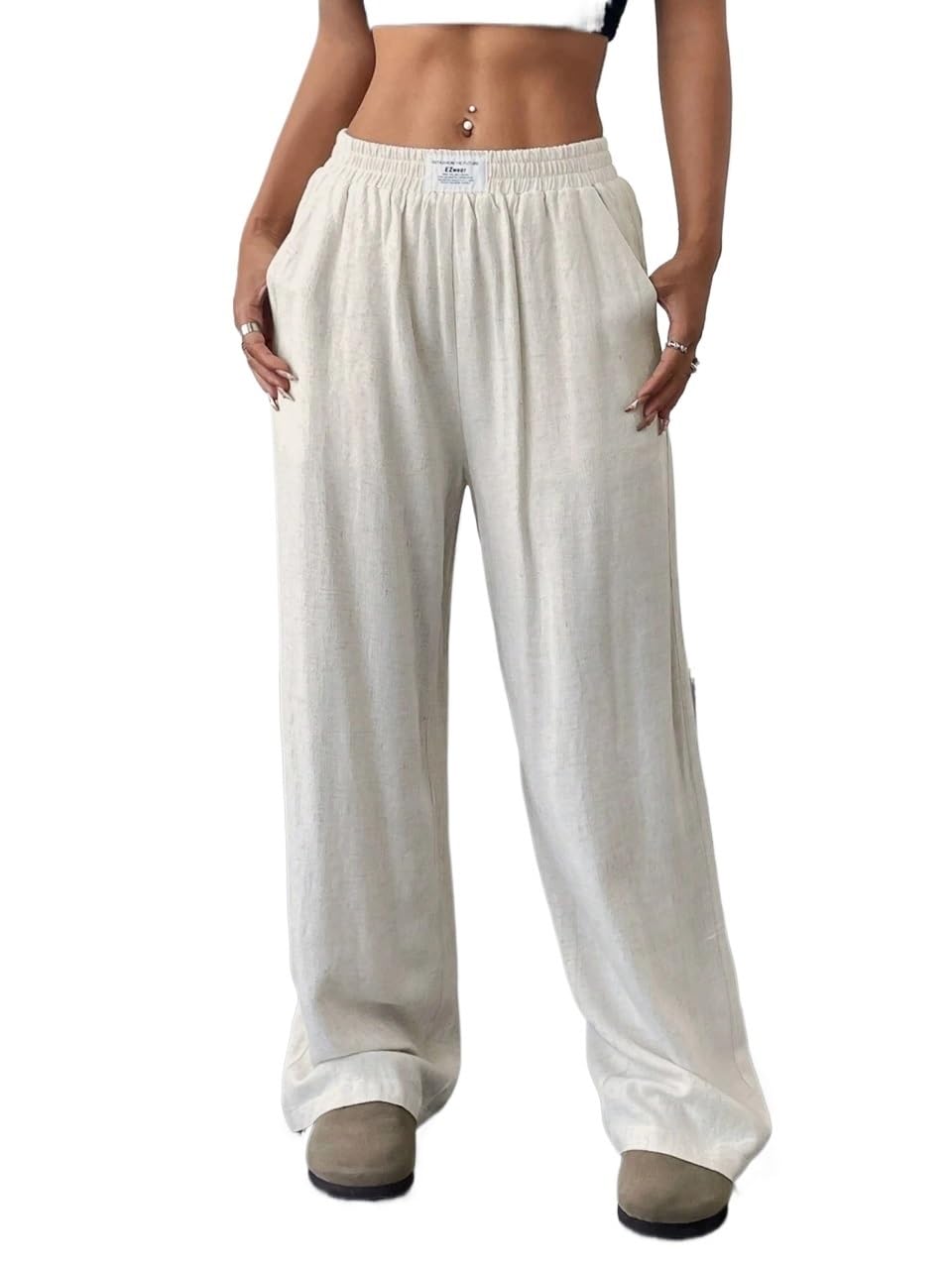 Womens Fall Wide Leg Pants Trousers Beige